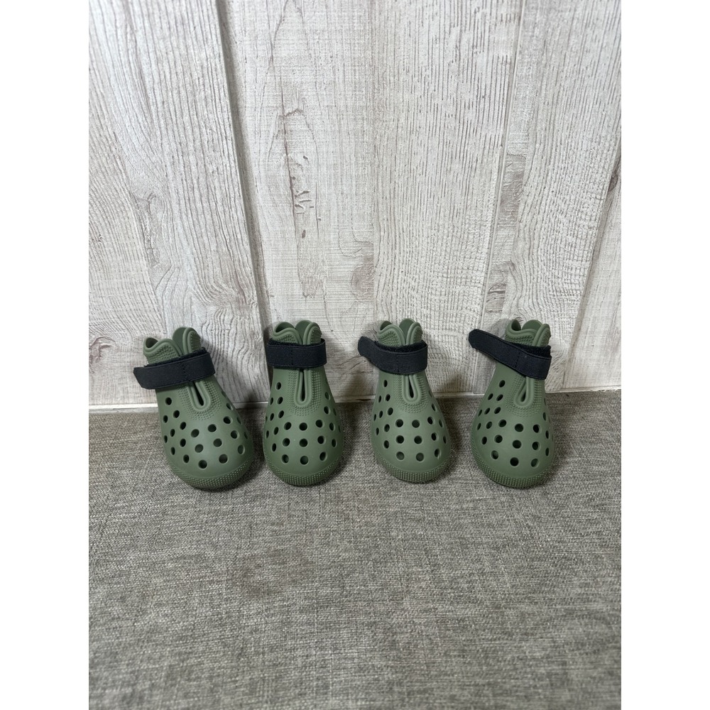 Dog Boots Rubber Olive Green XL Hot Pavement Paw Protection Perforated 4pc
